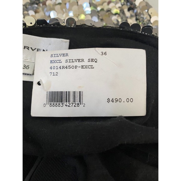 NWT Carven Sequin Dress One Shoulder Silver Metallic Asymmetric Sheath 3… - Picture 12 of 14